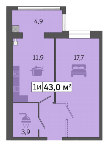 1-комнатная 43 м² в ЖК Счастливый в Днепре от 21 700 грн/м², Днепр