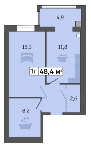 1-кімнатна 48.4 м² в ЖК Щасливий у Дніпрі від 21 700 грн/м², Дніпро