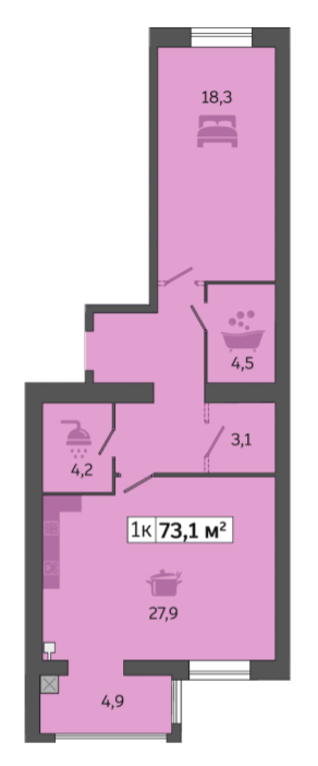 2-комнатная 73.1 м² в ЖК Счастливый в Днепре от 21 700 грн/м², Днепр