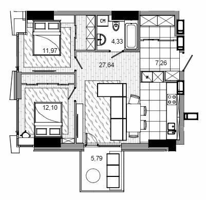 2-комнатная 66.73 м² в МФК MAYAK от 36 050 грн/м², Днепр