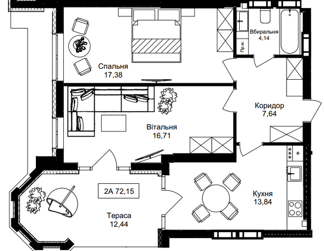 2-комнатная 72.15 м² в ЖК Premier Tower от 28 700 грн/м², Винница