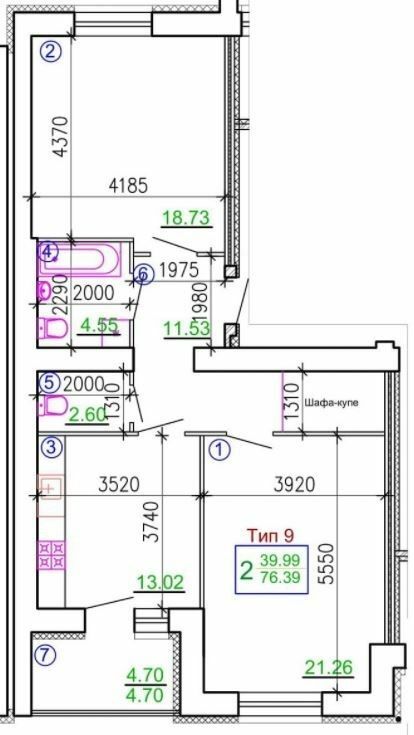 2-комнатная 76.39 м² в Мкрн Академический от 19 250 грн/м², Винница