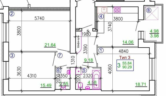 3-кімнатна 90.29 м² в Мкрн Академічний від 18 650 грн/м², Вінниця