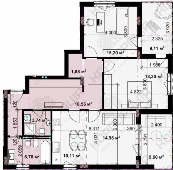 3-комнатная 95.08 м² в ЖК Bavaria Group от 19 850 грн/м², Ужгород