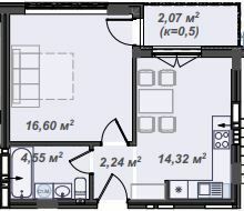 1-кімнатна 39.78 м² в ЖК Crystal від 19 850 грн/м², Ужгород