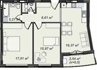 2-кімнатна 71.53 м² в ЖК Crystal від 23 150 грн/м², Ужгород