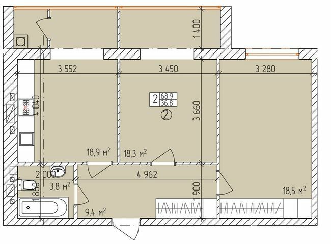 2-комнатная 68.9 м² в ЖК Дубовый Гай от 18 500 грн/м², Запорожье