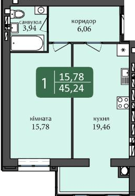 1-кімнатна 45.24 м² в ЖК Ковалівський від 15 000 грн/м², Кропивницький