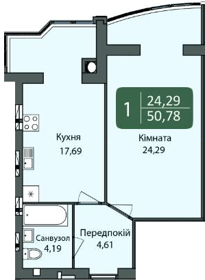 1-кімнатна 50.78 м² в ЖК Ковалівський від 14 300 грн/м², Кропивницький
