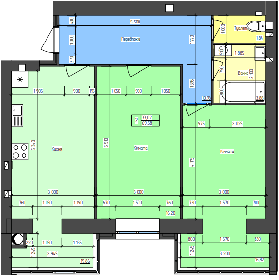 2-кімнатна 69.58 м² в ЖК Ковалівський від 13 500 грн/м², Кропивницький