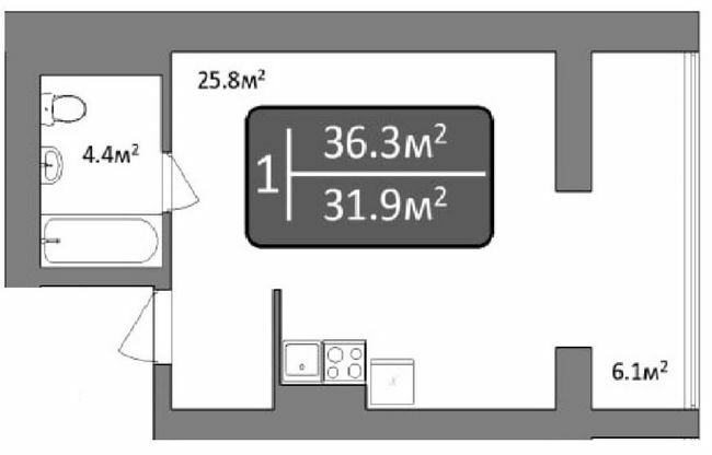 1-комнатная 36.3 м² в ЖК Dream Central от 18 000 грн/м², Николаев