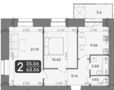 2-кімнатна 63.56 м² в ЖК Стандарт від 23 000 грн/м², Полтава