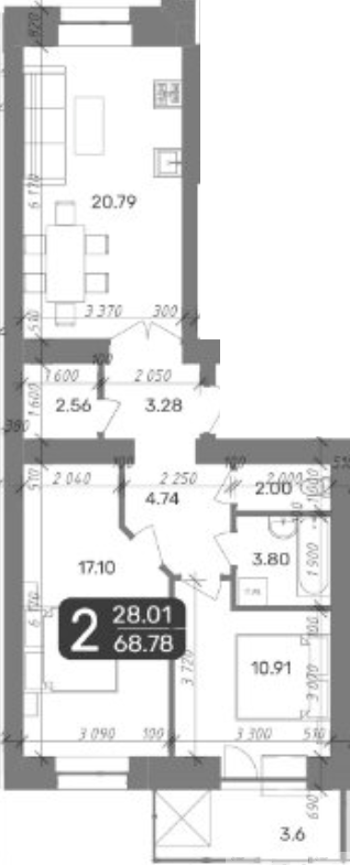 2-кімнатна 68.78 м² в ЖК Стандарт від 23 000 грн/м², Полтава