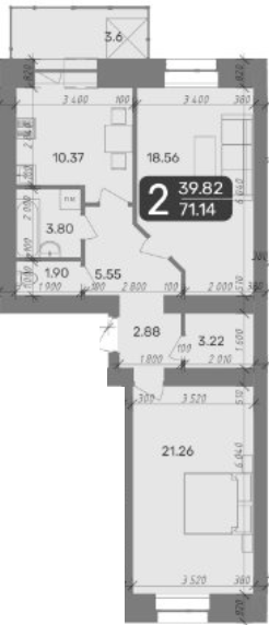 2-кімнатна 71.14 м² в ЖК Стандарт від 23 000 грн/м², Полтава