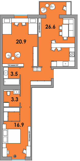 2-комнатная 79.3 м² в ЖК Orange City от 16 750 грн/м², г. Вараш