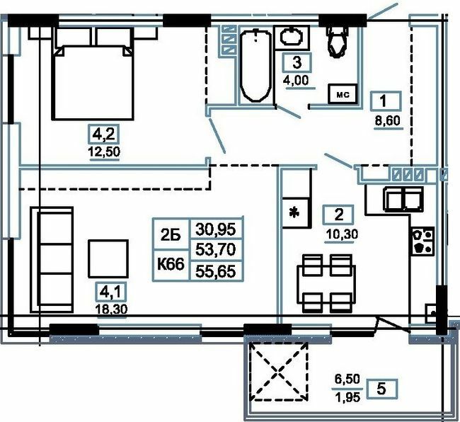 2-кімнатна 55.65 м² в ЖК Канада від 13 500 грн/м², м. Чортків