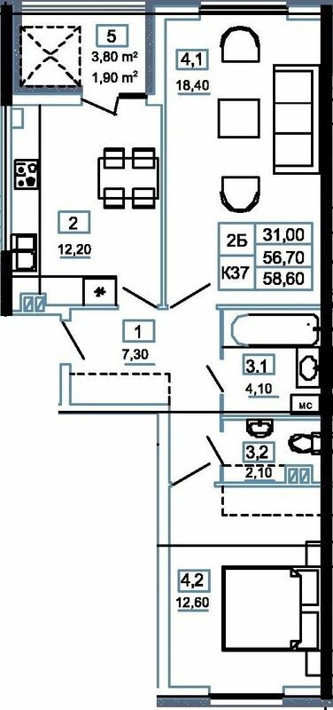 2-комнатная 58.6 м² в ЖК Канада от 13 500 грн/м², г. Чортков