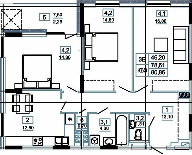 3-кімнатна 80.86 м² в ЖК Канада від 13 500 грн/м², м. Чортків