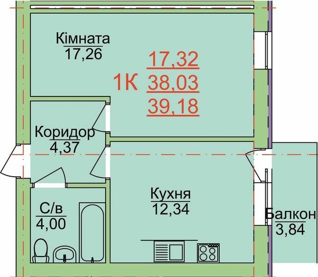 1-кімнатна 39.18 м² в ЖК Зелена оаза від 17 000 грн/м², Херсон