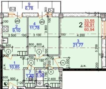 2-комнатная 60.94 м² в ЖК Молодежный от 15 500 грн/м², Херсон