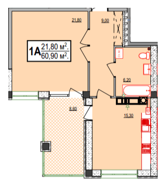 1-кімнатна 60.9 м² в ЖК Український від 28 400 грн/м², Херсон