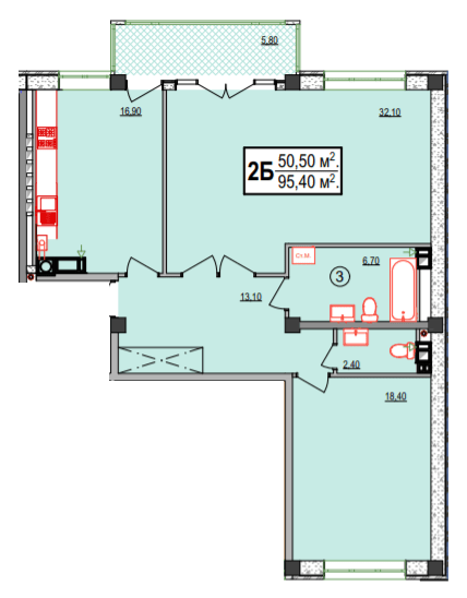 2-комнатная 95.4 м² в ЖК Украинский от 28 400 грн/м², Херсон