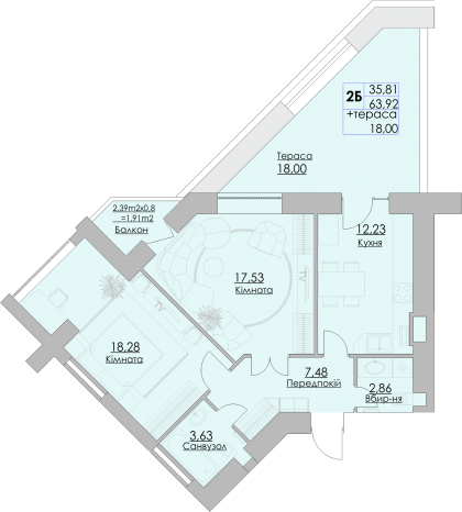 2-кімнатна 81.92 м² в ЖК Греків Ліс від 20 150 грн/м², м. Умань