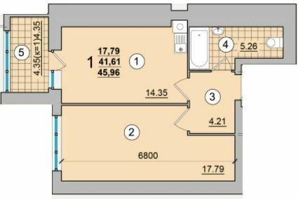 1-комнатная 45.96 м² в ЖК Александровский от 14 900 грн/м², Чернигов