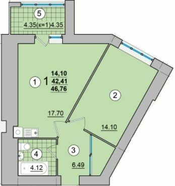 1-кімнатна 46.76 м² в ЖК Олександрівський від 14 900 грн/м², Чернігів