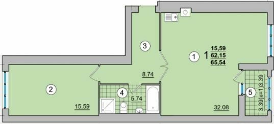 2-комнатная 65.54 м² в ЖК Александровский от 14 900 грн/м², Чернигов