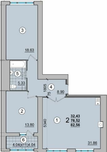 2-кімнатна 82.56 м² в ЖК Олександрівський від 14 900 грн/м², Чернігів