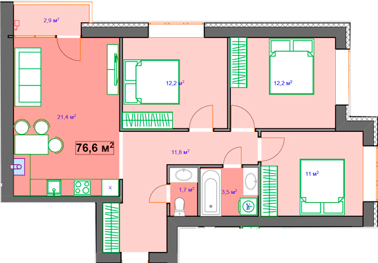 3-комнатная 76.6 м² в ЖК Author от 23 750 грн/м², г. Ирпень