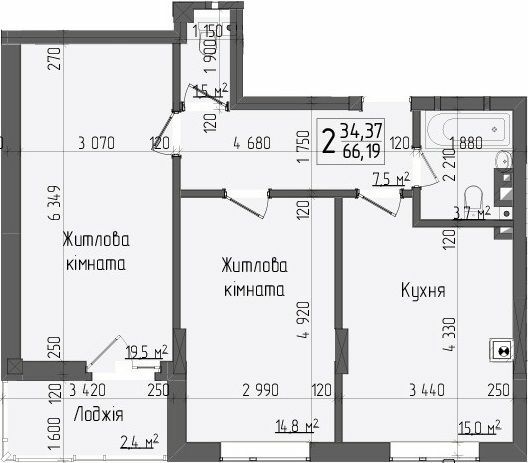 2-кімнатна 66.19 м² в ЖК Center від 24 150 грн/м², Чернівці