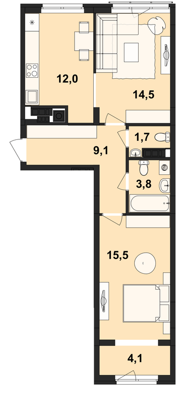 2-кімнатна 60.7 м² в ЖК Київський від 21 250 грн/м², Чернівці