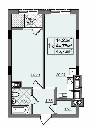 1-кімнатна 45.73 м² в ЖК на Перфецького-2 від 28 900 грн/м², Львів