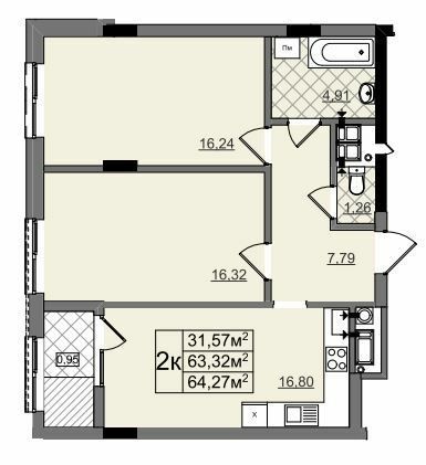 2-кімнатна 64.27 м² в ЖК на Перфецького-2 від 28 900 грн/м², Львів