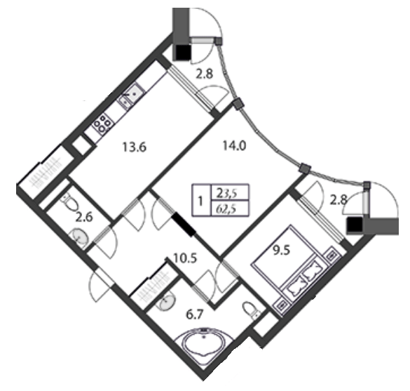 1-комнатная 62.5 м² в ЖК Grand Palace от 21 000 грн/м², Хмельницкий