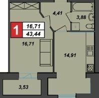 1-кімнатна 43.44 м² в ЖК Sportcity від 19 500 грн/м², Хмельницький