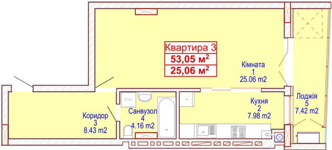 1-кімнатна 53.05 м² в ЖК Адамант від 15 700 грн/м², Хмельницький