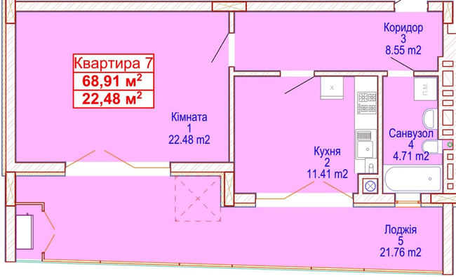 1-кімнатна 68.91 м² в ЖК Адамант від 15 700 грн/м², Хмельницький