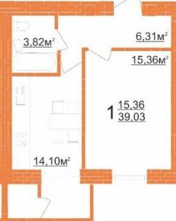 1-кімнатна 39.03 м² в ЖК Кудрянка від 9 750 грн/м², Хмельницький