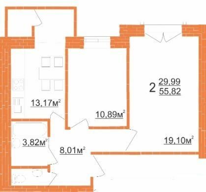 2-комнатная 55.82 м² в ЖК Кудрянка от 9 750 грн/м², Хмельницкий