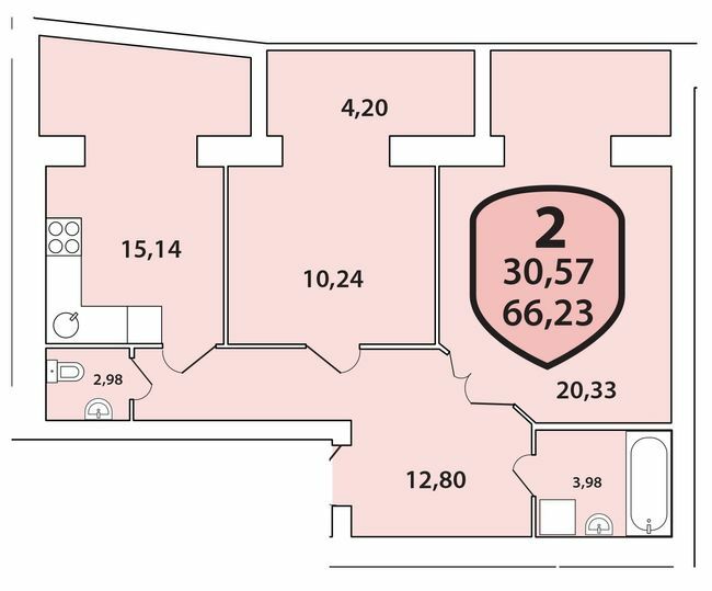 2-комнатная 66.23 м² в ЖК Олимпийский от 16 500 грн/м², Хмельницкий