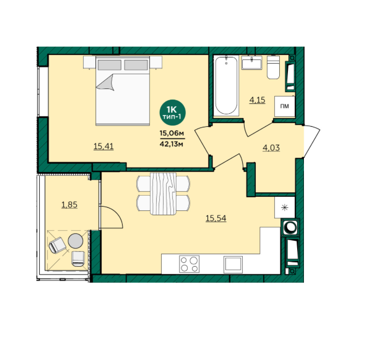 1-комнатная 43.64 м² в ЖК Wellspring от 28 150 грн/м², г. Вишневое