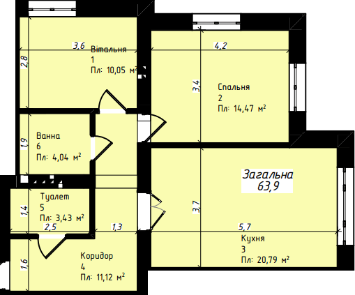 2-кімнатна 63.9 м² в ЖК Джем Таун від 15 000 грн/м², с. Мукша Китайгородська