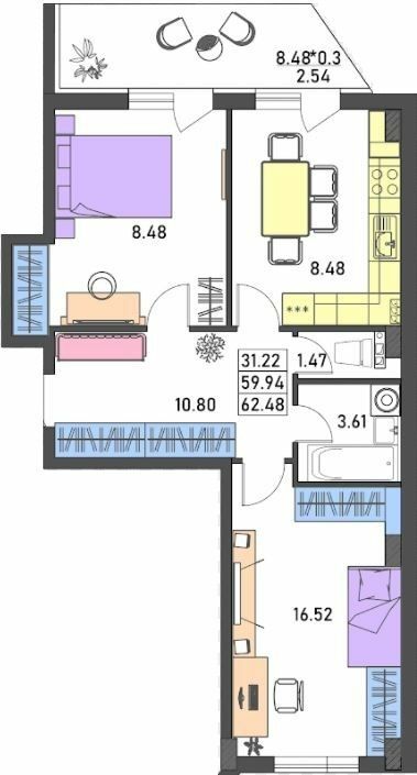 2-комнатная 62.48 м² в ЖК Меридиан от 17 900 грн/м², Одесса