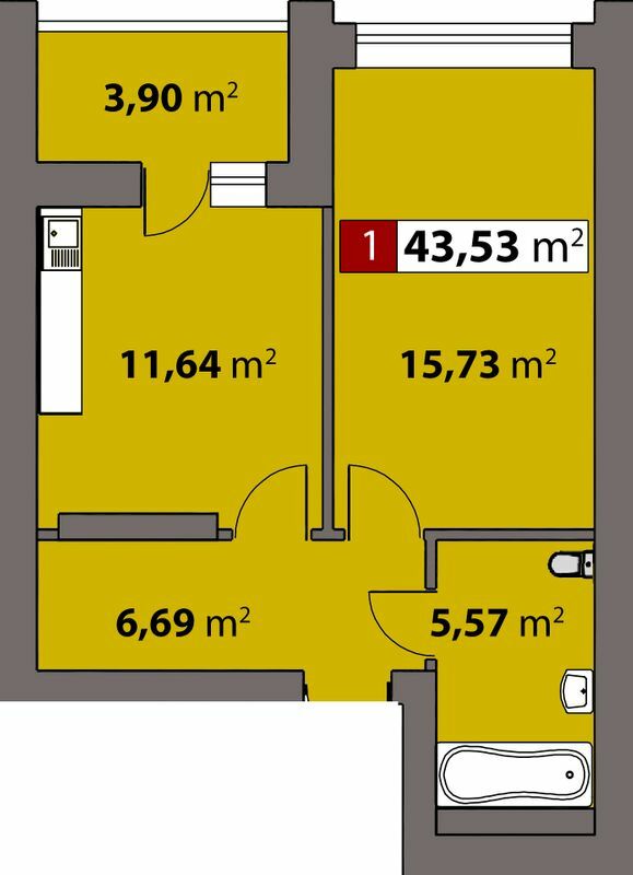 1-комнатная 43.53 м² в ЖК Парковый от 17 500 грн/м², Черкассы