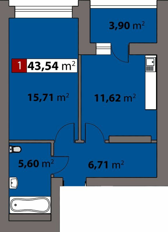 1-кімнатна 43.54 м² в ЖК Парковий від 17 500 грн/м², Черкаси