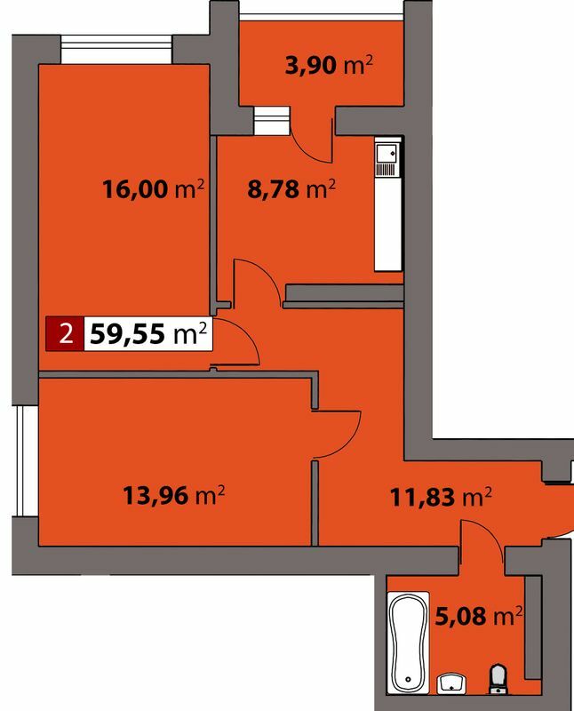 2-комнатная 59.55 м² в ЖК Парковый от 17 500 грн/м², Черкассы