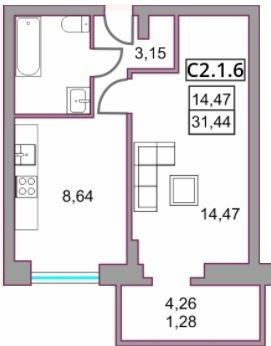 1-кімнатна 31.44 м² в ЖК Левада від 28 800 грн/м², м. Бориспіль